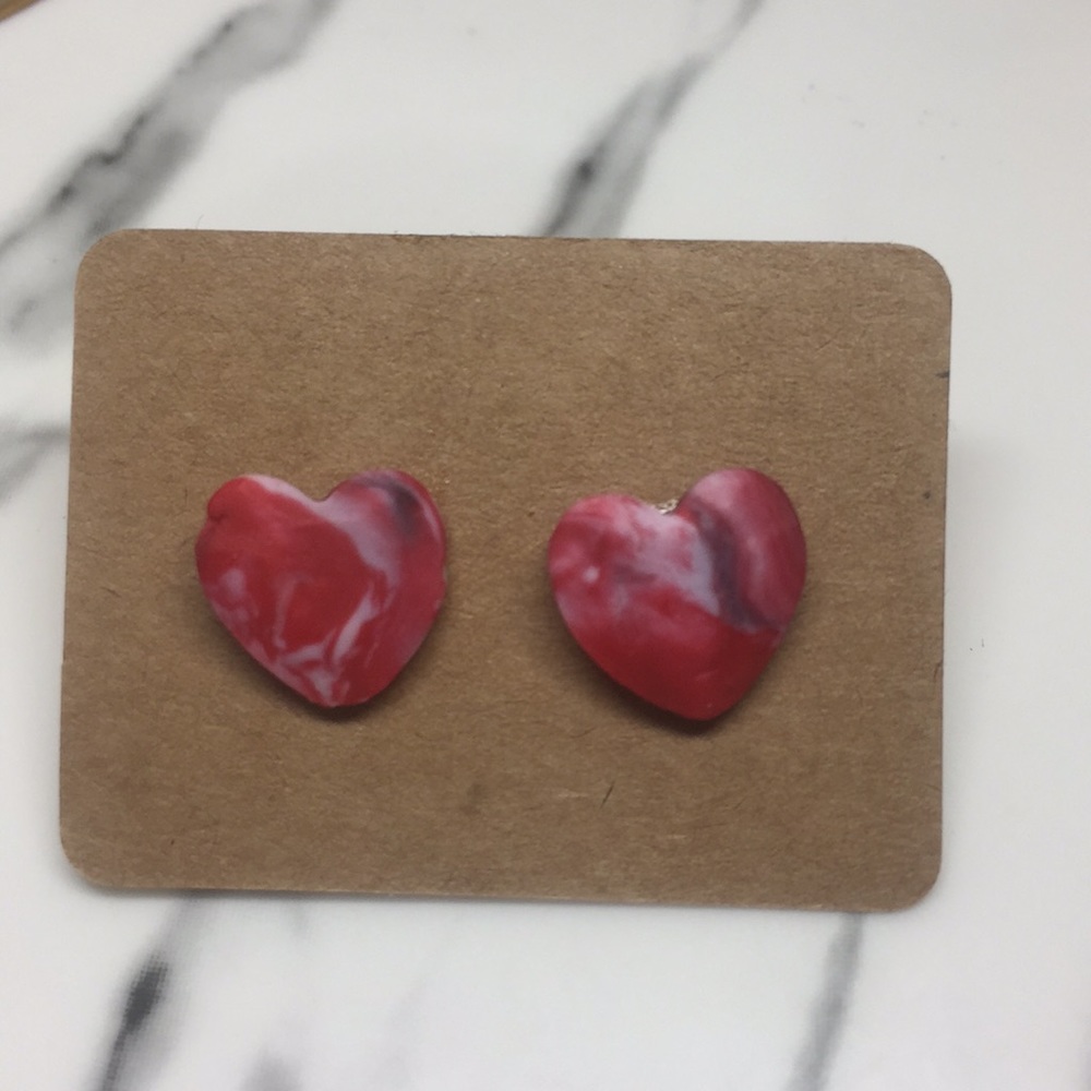 Handmade Polymer Clay Earrings Red Heart Stud